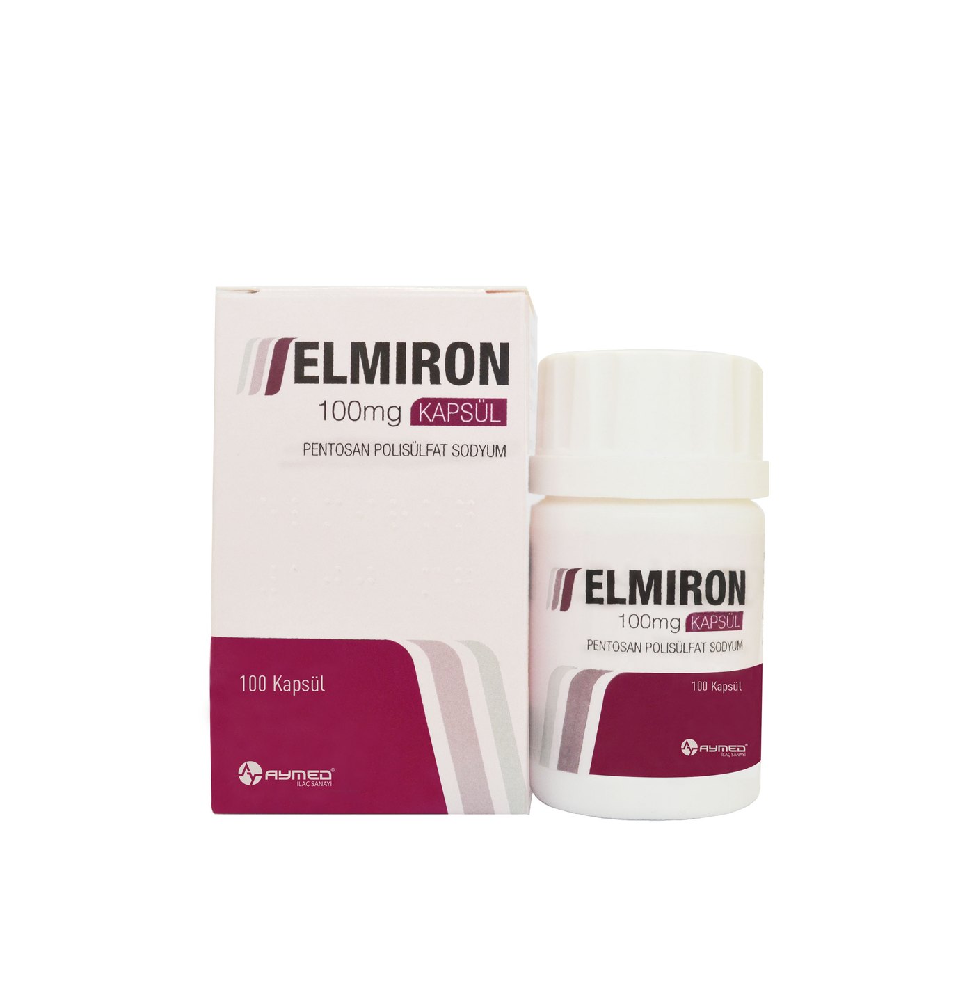 Elmiron 100 mg sert kapsül, kutu ve şişe